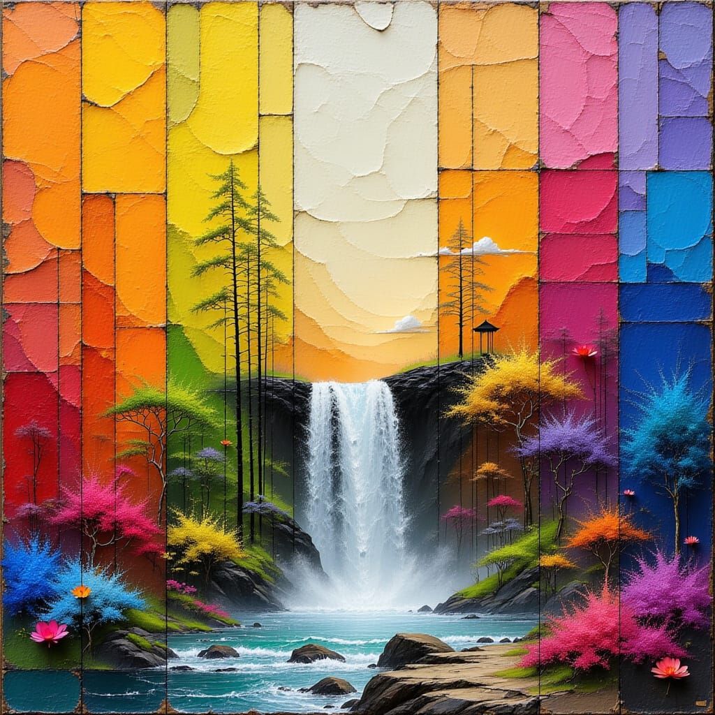 Rainbow Waterfall with Intricate Details