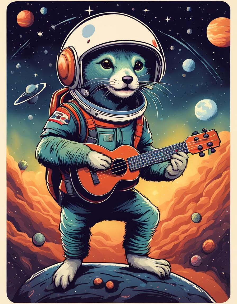 Space Weasel in Full Astronaut Gear Plays Ukulele