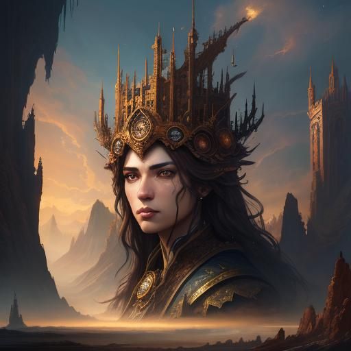 Brown-Eyed Fantasy Heroine in a Surreal Landscape