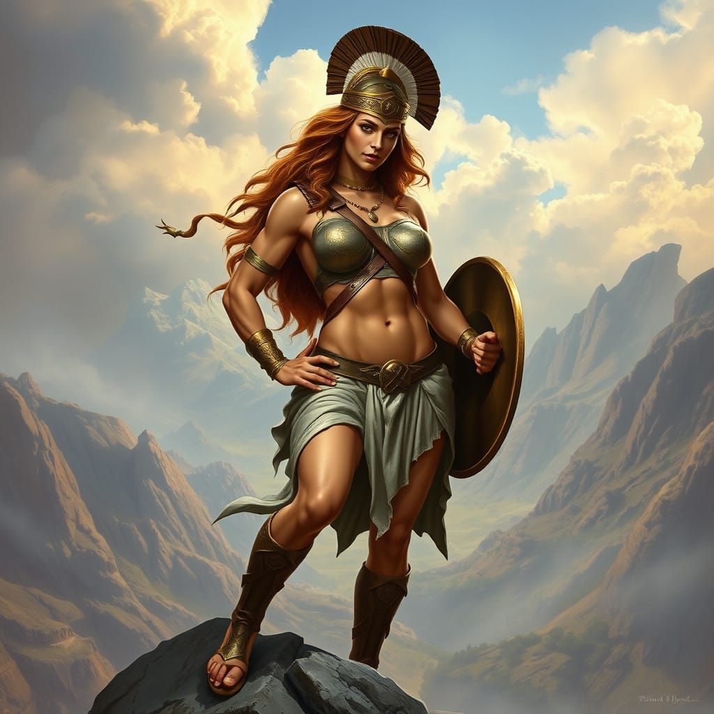 Greek Goddess of War Pin-Up in Photorealistic Style