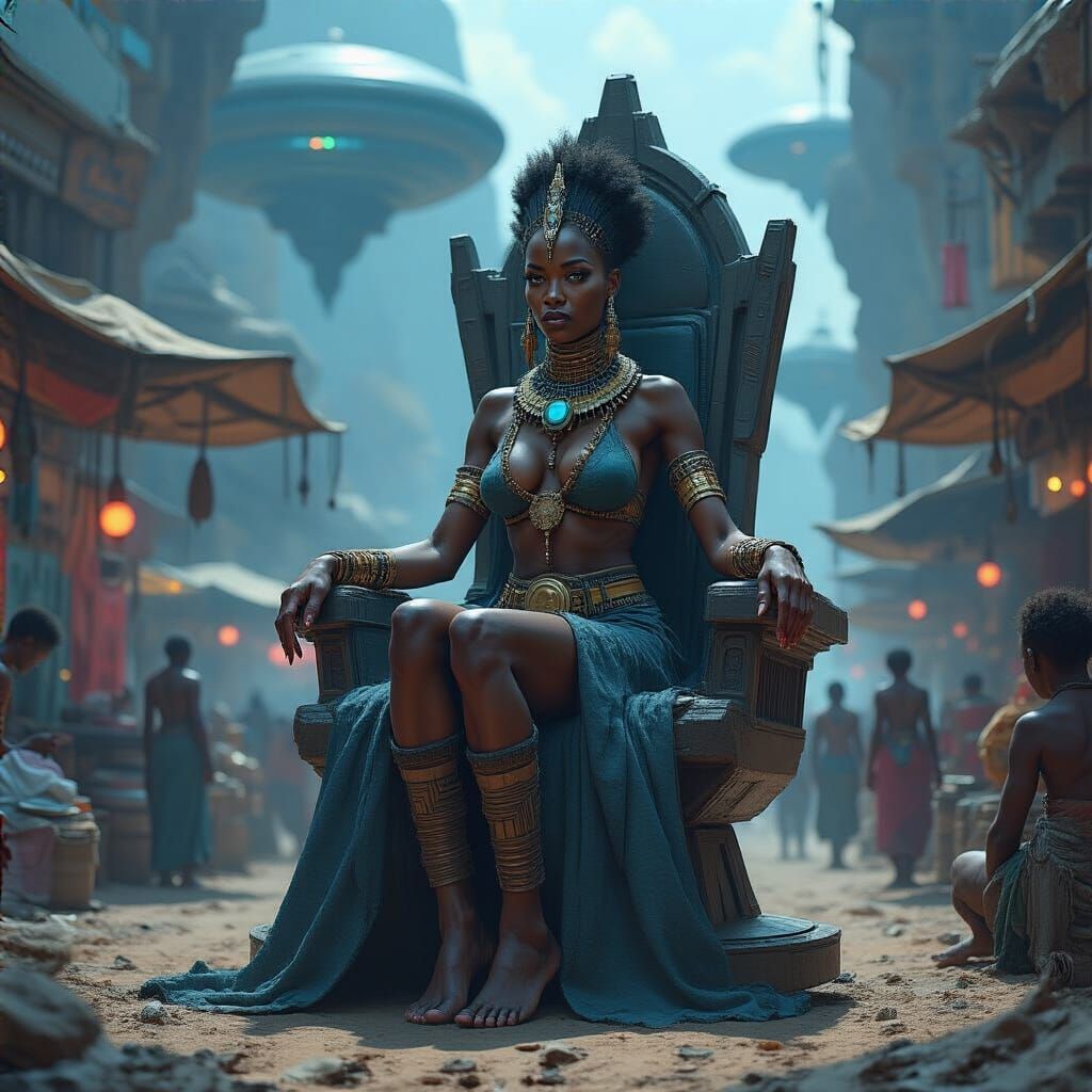 Majestic African Queen on Alien Planet in Digital Art