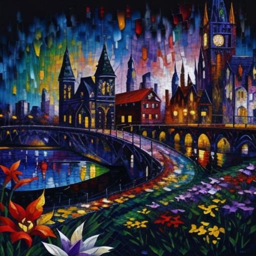 Vibrant Rustic Mosaic in Neo-Impressionist Oil Painting Styl...