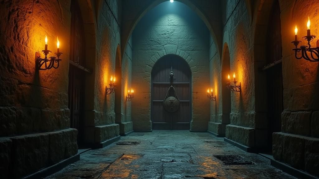 Surreal, Mystical Hallway in a Haunted Castle at Dusk