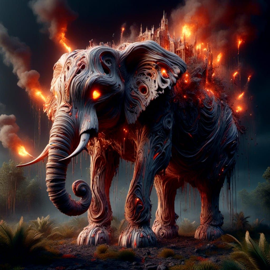 Dramatic Elephant Castle in Fiery Inferno