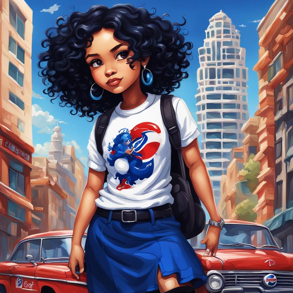 Stunning Chibi Latina in Vibrant Pepsi Cityscape