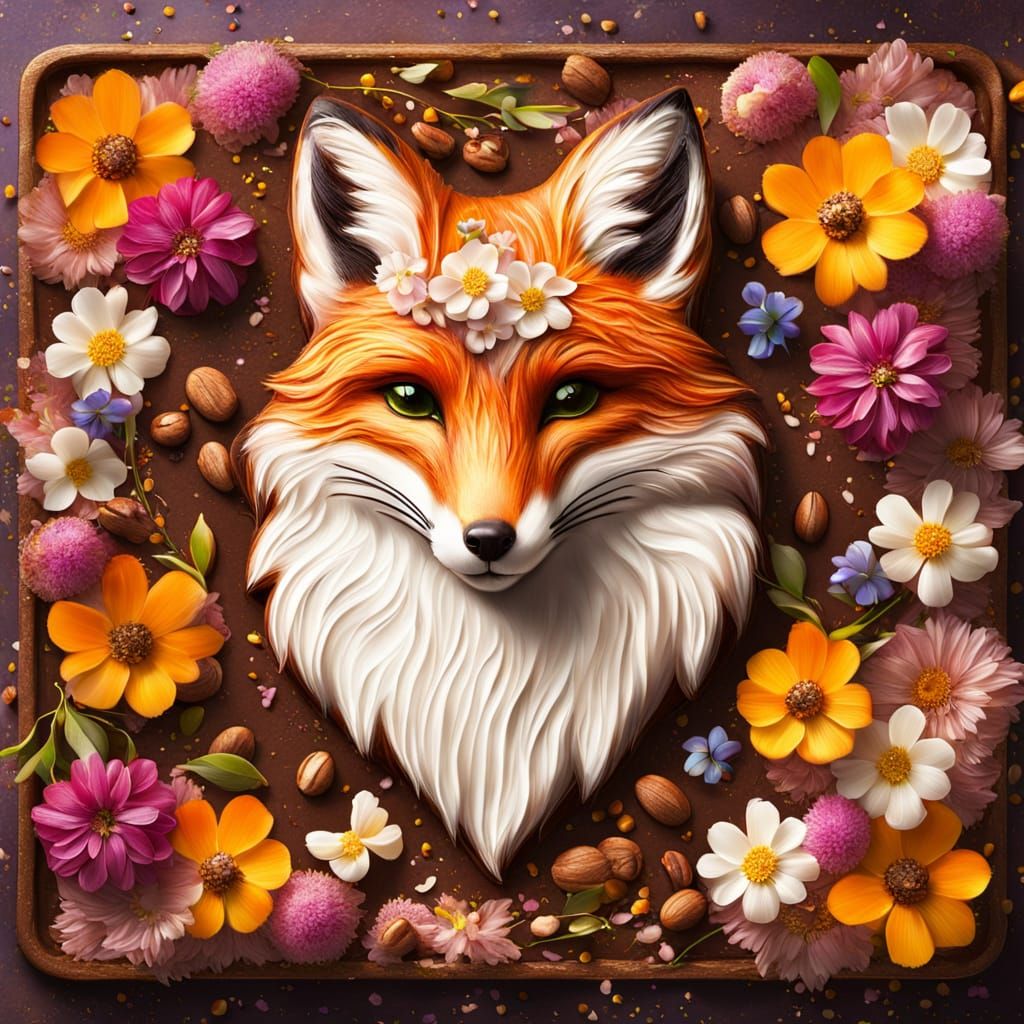 Chocolate Fox on Walnut Bread: Vibrant Digital Art