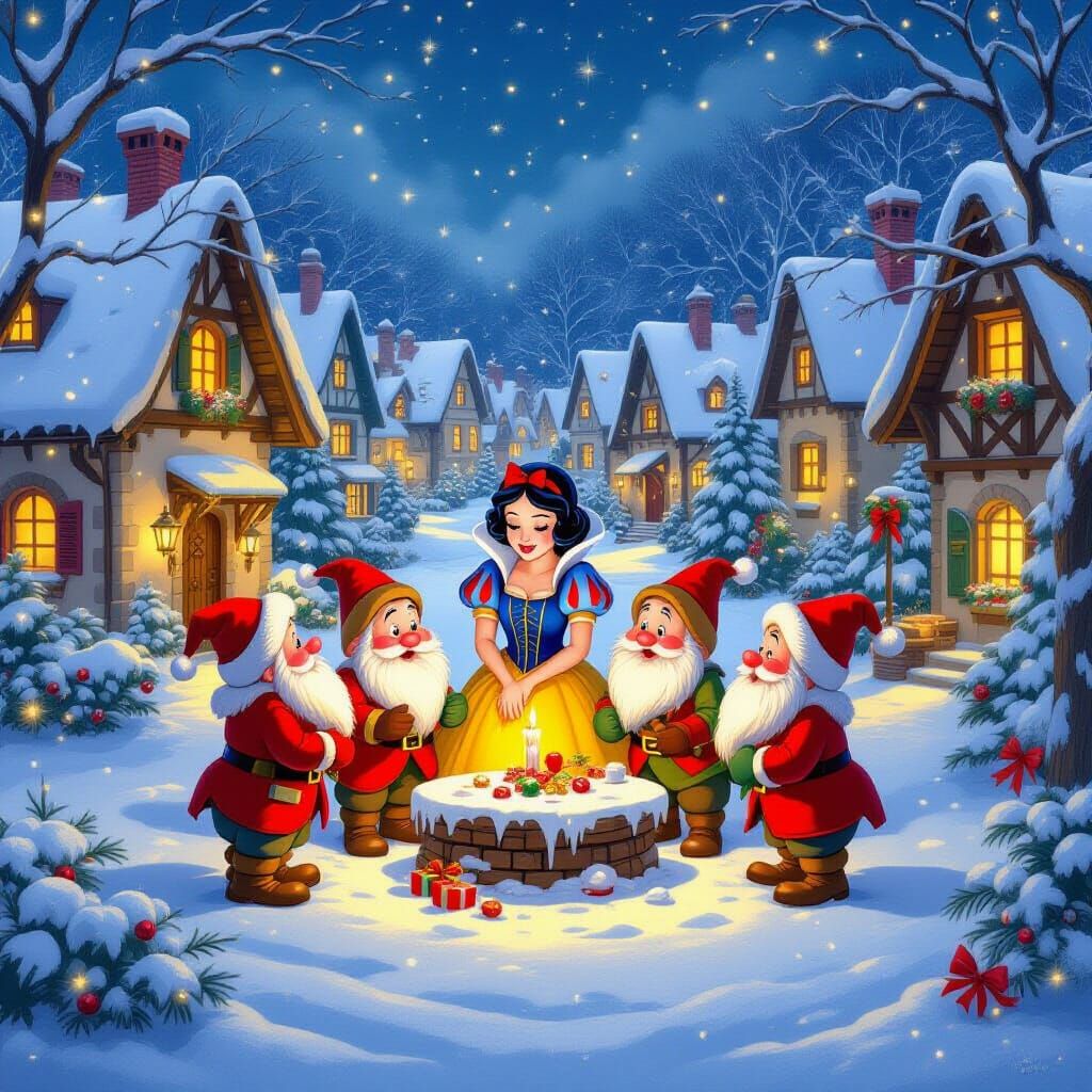 Snow White & Dwarfs Celebrate Christmas in a Charming Villag...