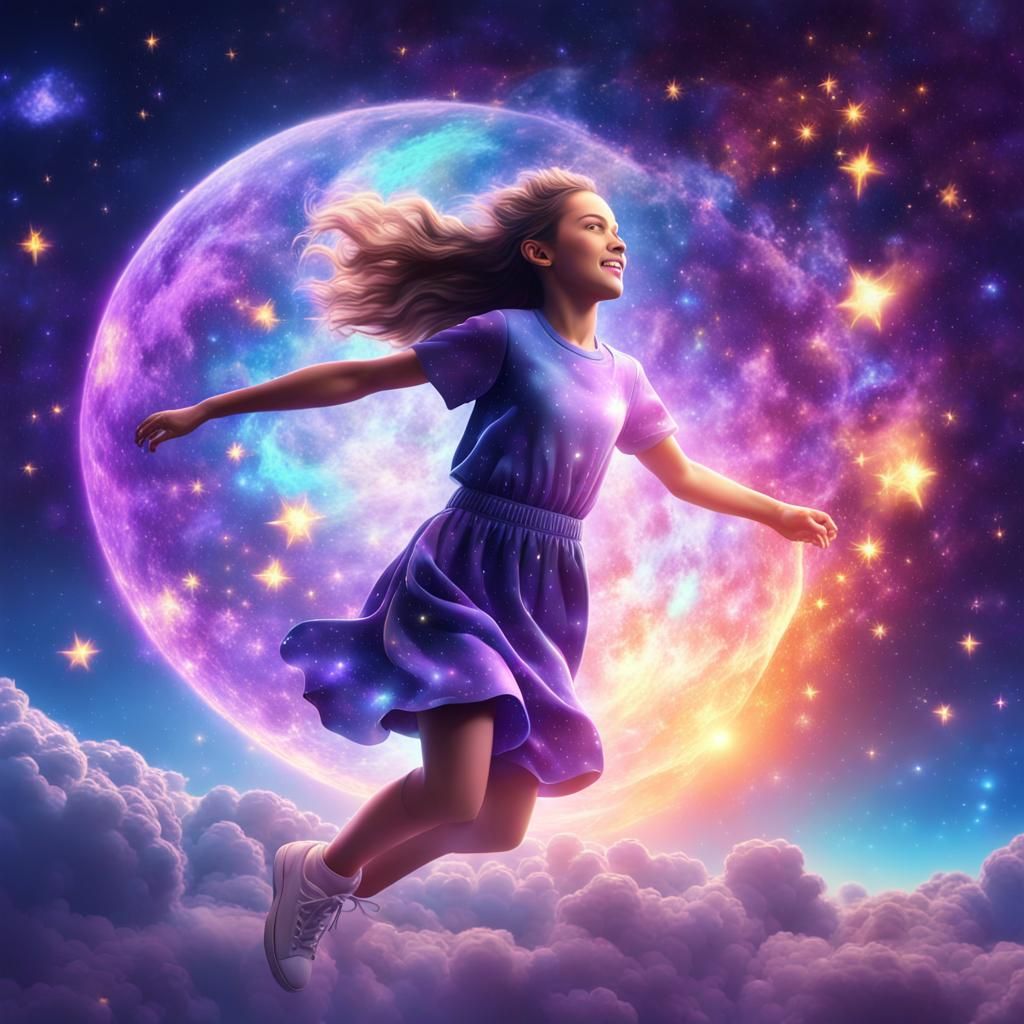 Dreamy Astral Goddess in Vibrant Celestial Bloom