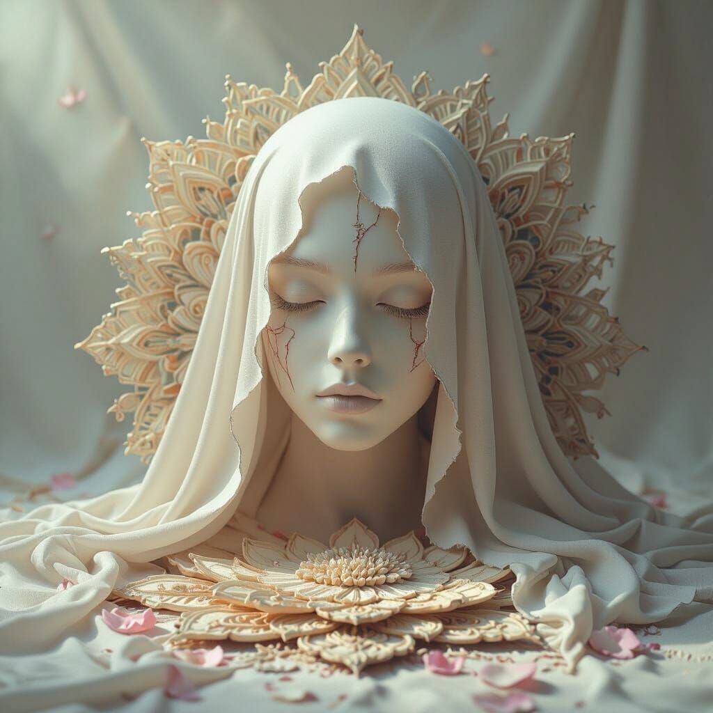 Decaying Silk Draped Over Collapsed Mandala