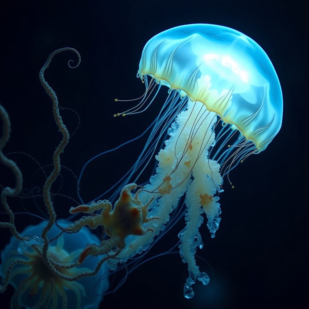 Bioluminescent Jellyfish in the Deep Ocean