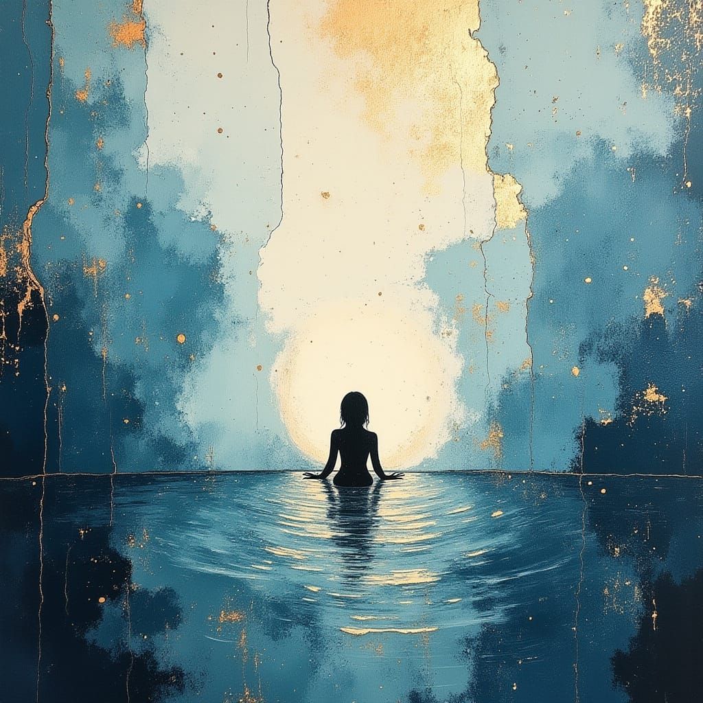 Serene Figure in Luminous Abstract Void