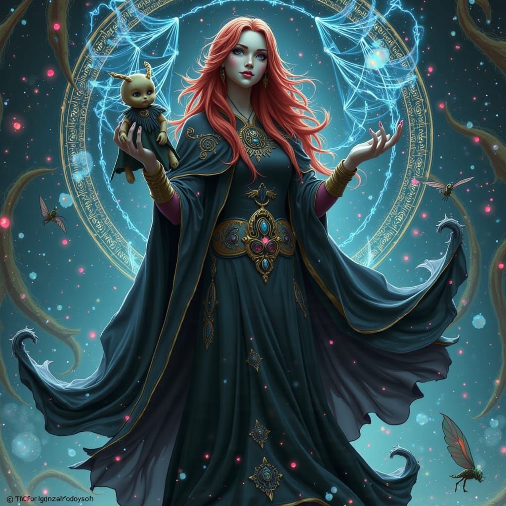 Witch Casting Spell with Glowing Runes