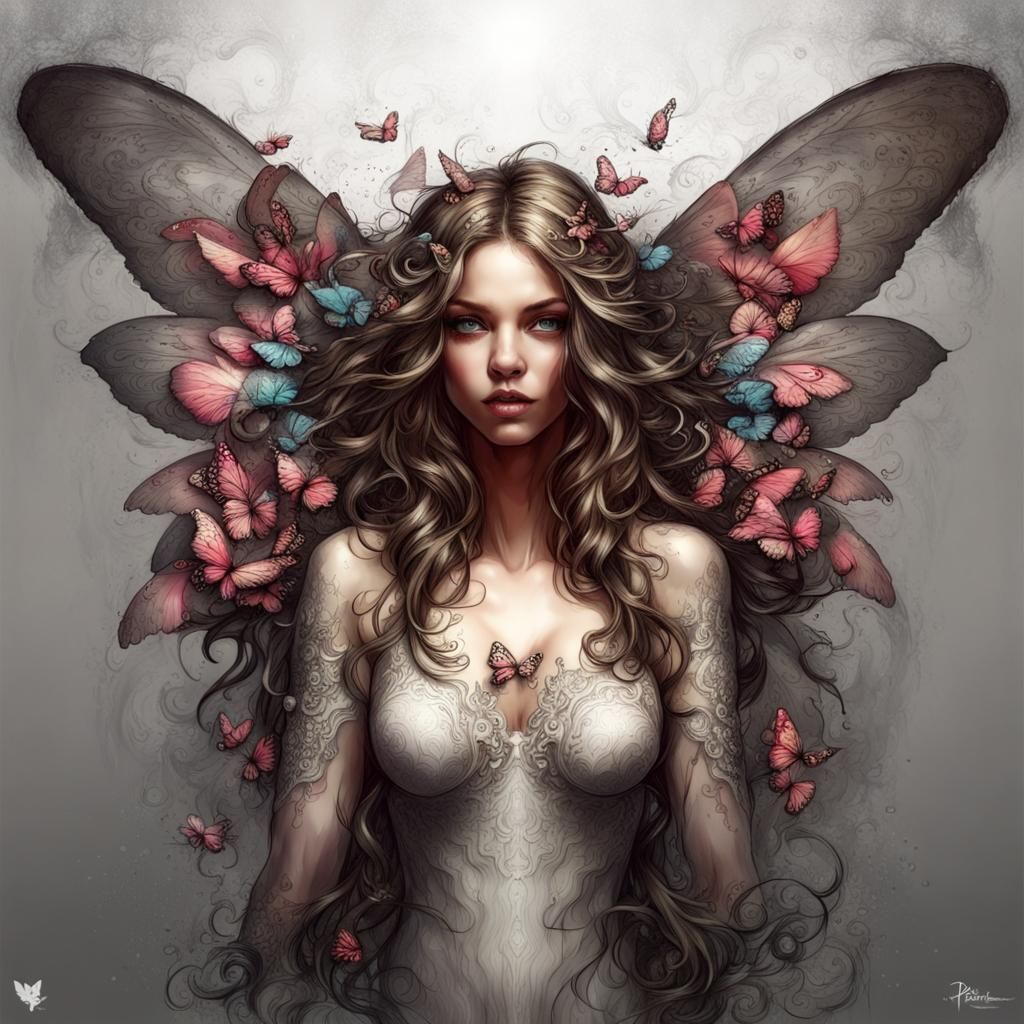 Feminine Angel in Midnight Brocade