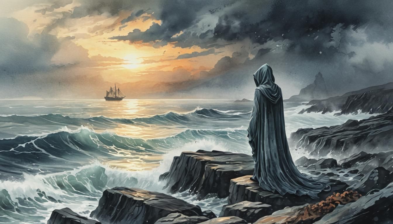 Ethereal Ghost Stares into Stormy Sunset