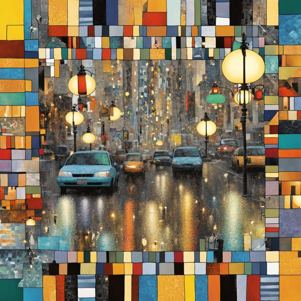 Surreal City Intersection as Abstract Mosaic Art