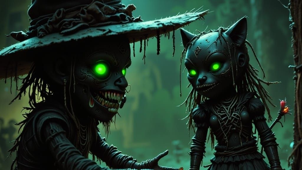 Mystical Voodoo Doll Encounters a Haunting Black Feline