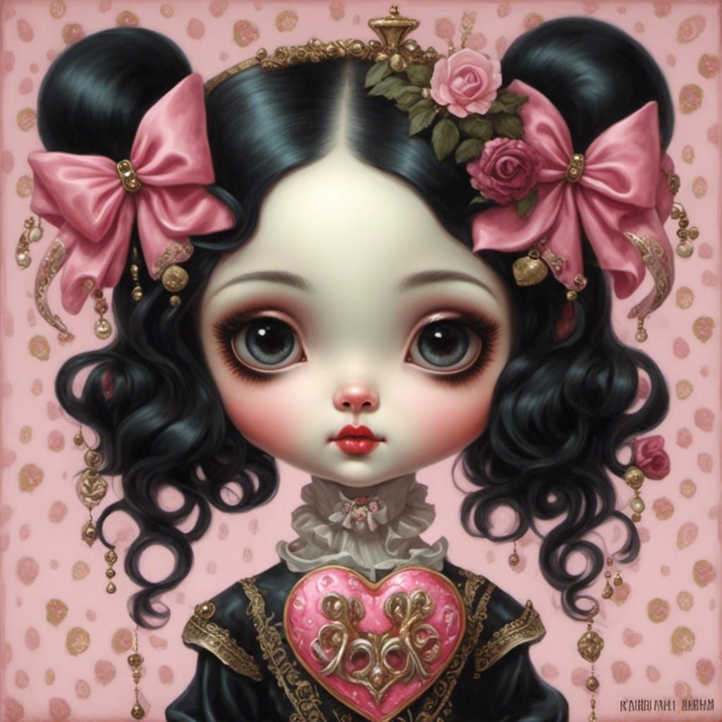 Cute Panda Girl in a Pink Bow and Heart Mark