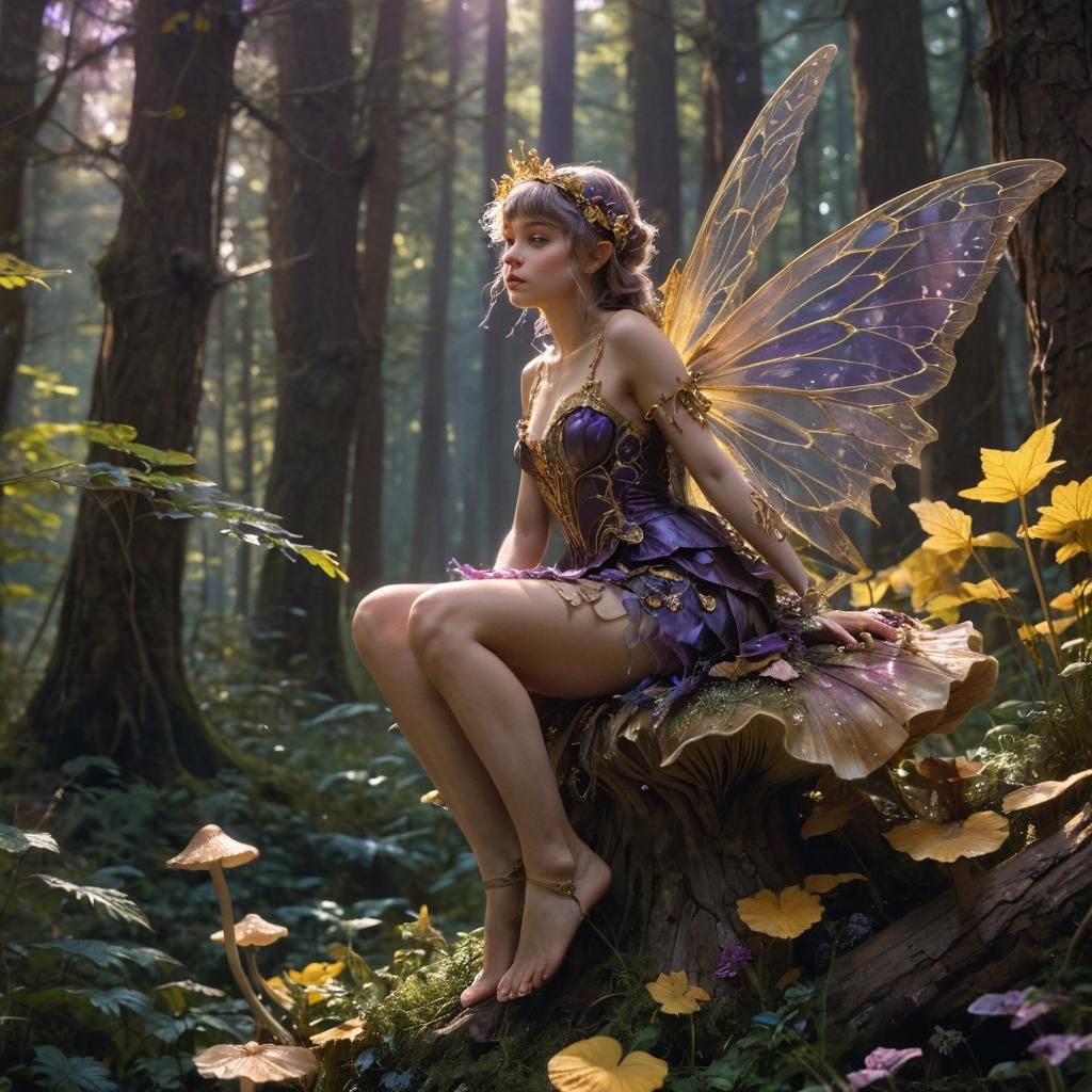 Whimsical Fairy in Sunlit Forest Glory