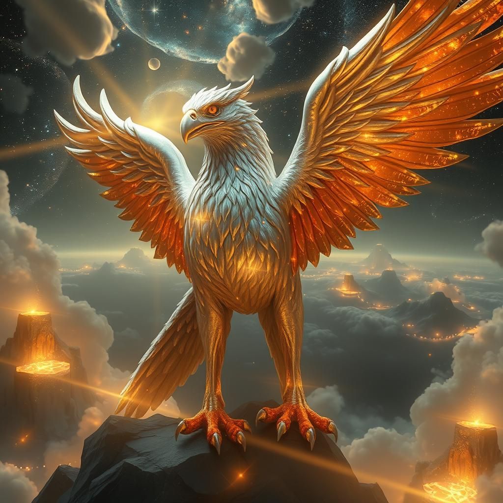 Majestic Celestial Griffin-Phoenix Sails Through Space