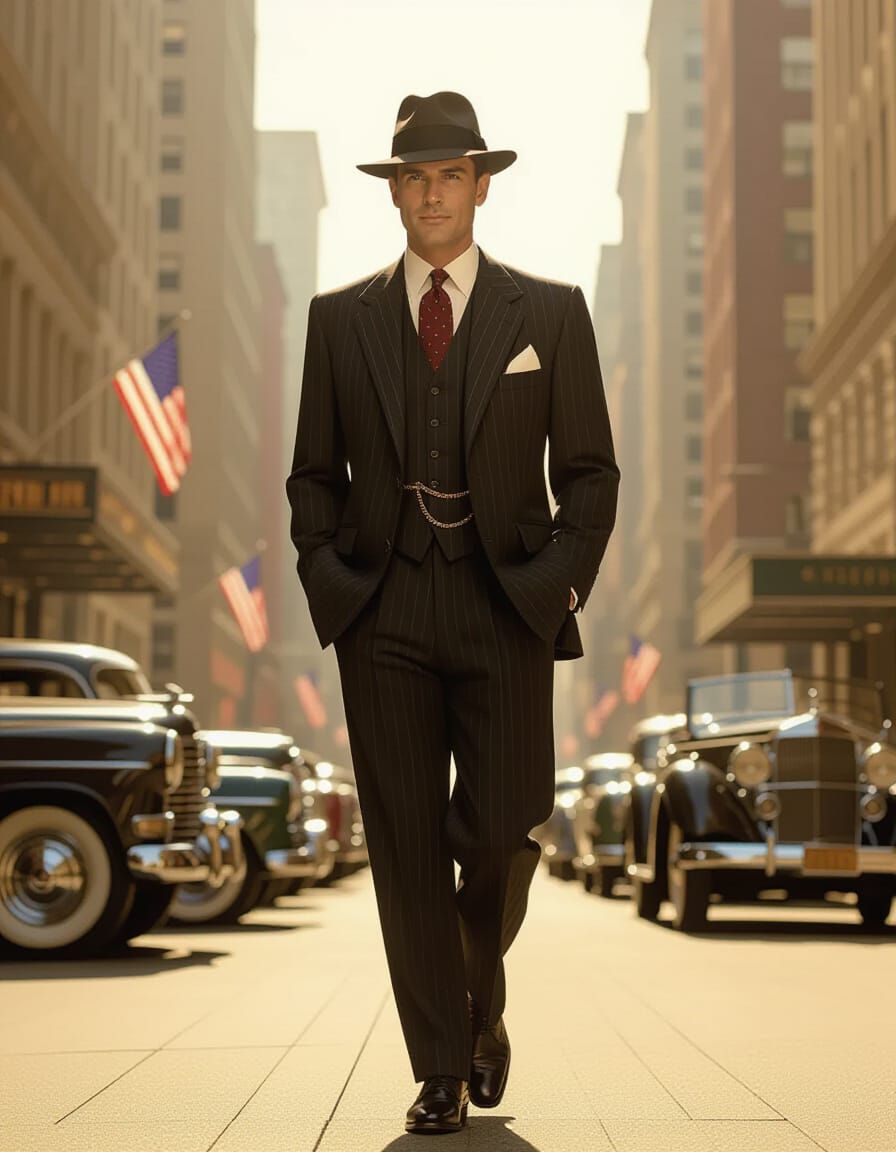 1950s Gentleman in Art Deco Cityscape