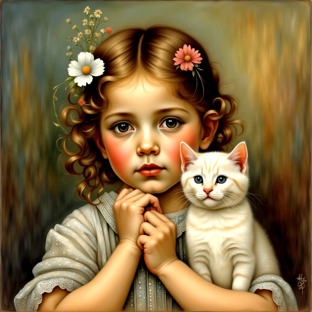 <lora:my cute world:1.0> little girl and her kitten