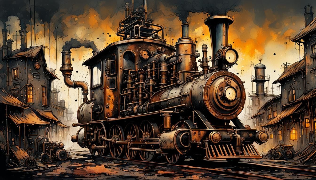 Steampunk Engine in a Gritty Industrial Dreamscape
