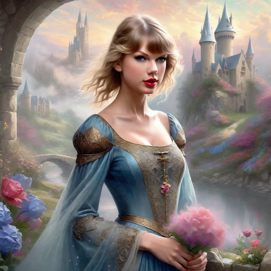 Taylor Swift in Whimsical Fantasy Setting Wears Medieval Att...