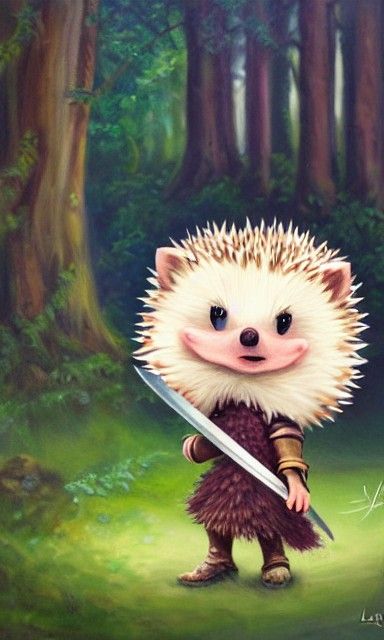 Chibi Hedgehog Knight Amidst Enchanted Forest