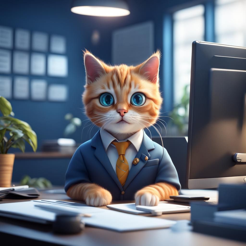 Whimsical Feline Office Workers in Vibrant Monday Scene