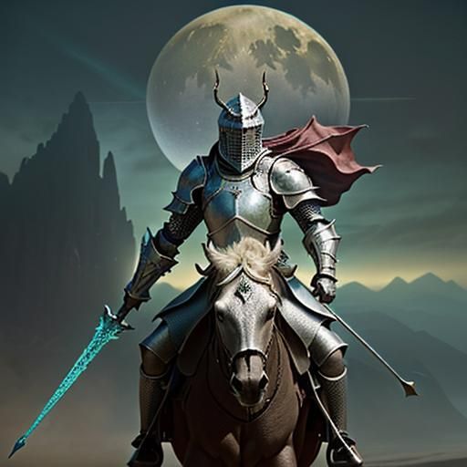 Medieval Knight Rides White Lizard Under Epic Twin Moons