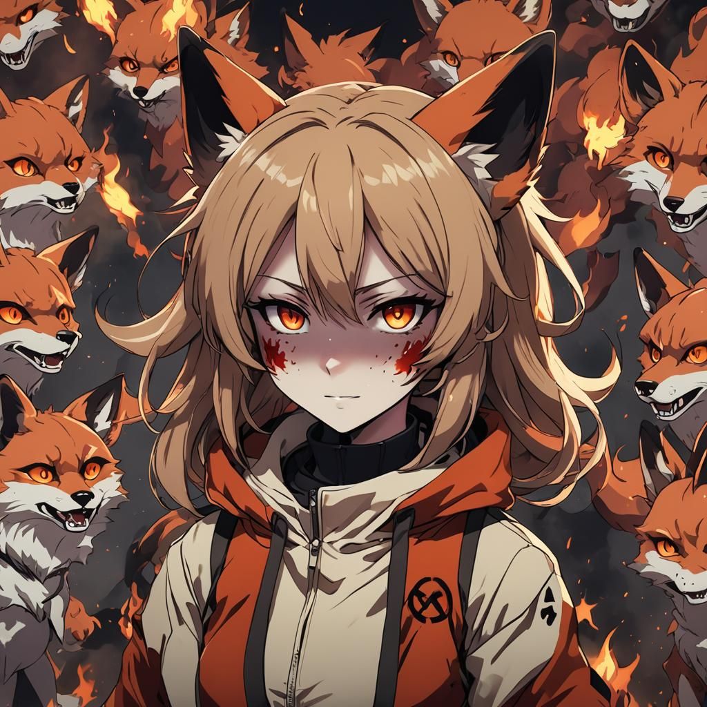 Fiery Anime Fox Girl Confronts Dark Possession
