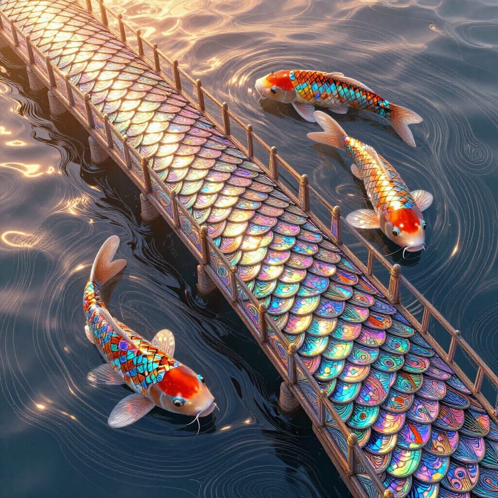 Abstract Koi Scale Bridge with Zentangle Patterns