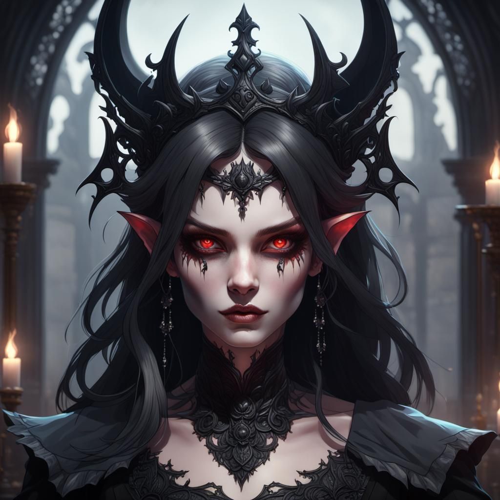 Ethereal Female Demon in a Dark Wedding Attire