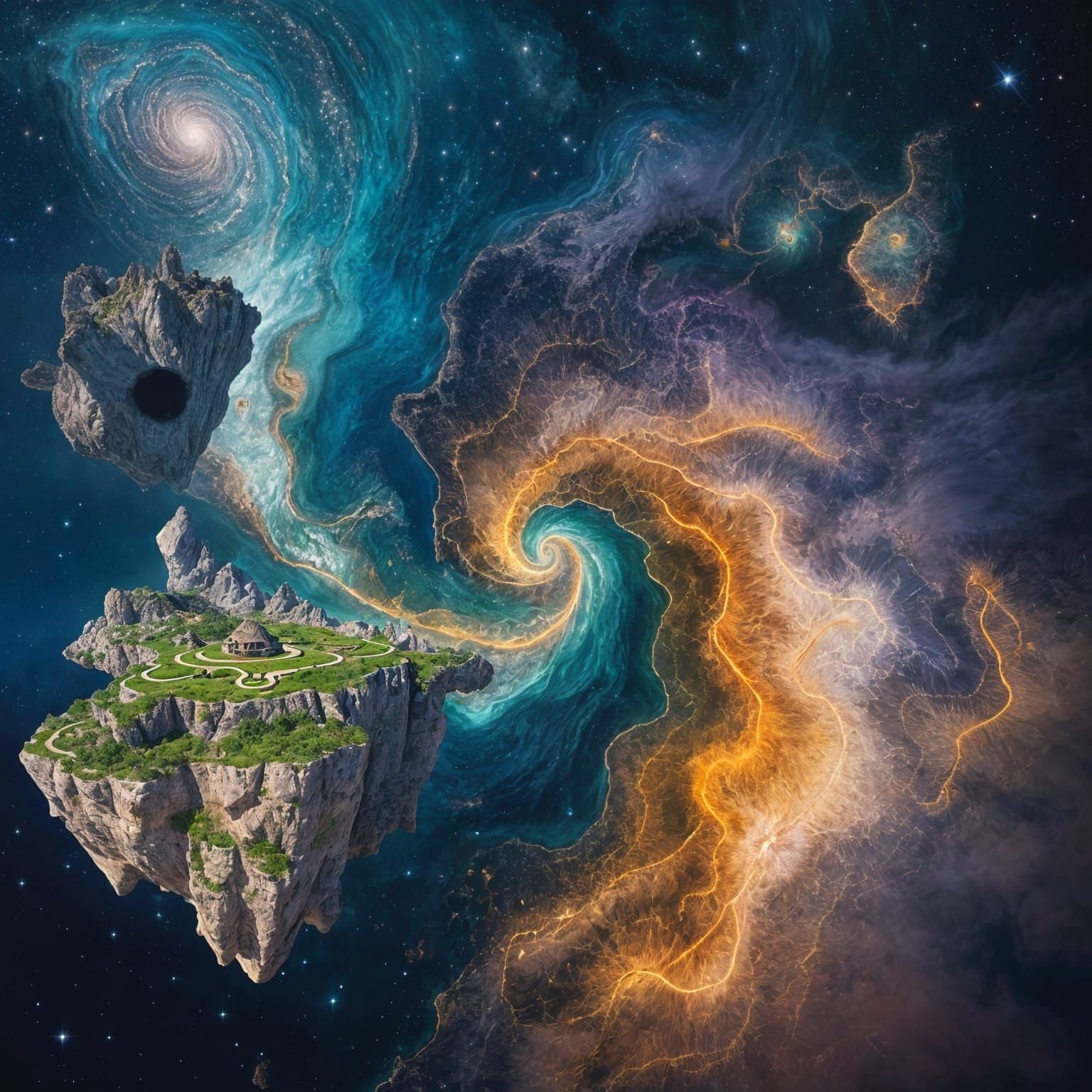 Floating Islands Spiral Towards Black Hole in Detailed Galax...