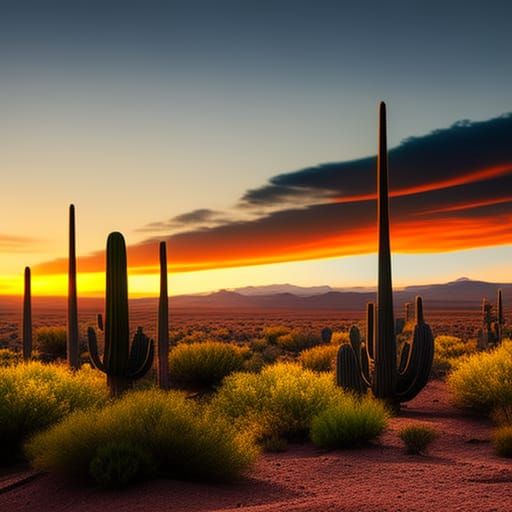 Epic Desert Sunset with Cactus in Vibrant Color