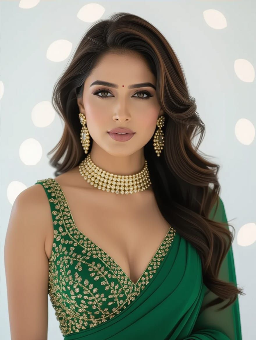 Elegant Woman Poses in Vibrant Studio Portrait