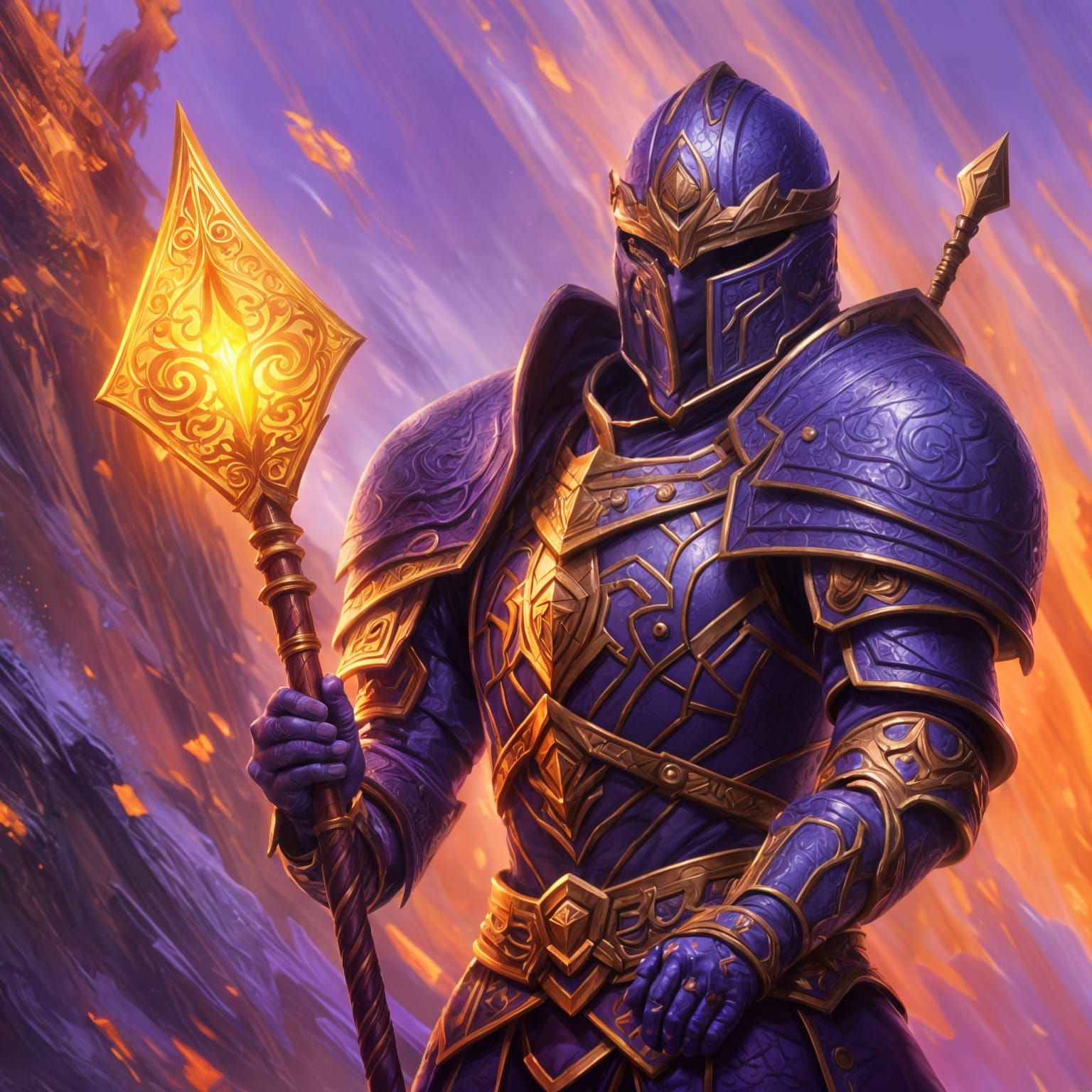 Ethereal Knight in Vibrant Purple Hues