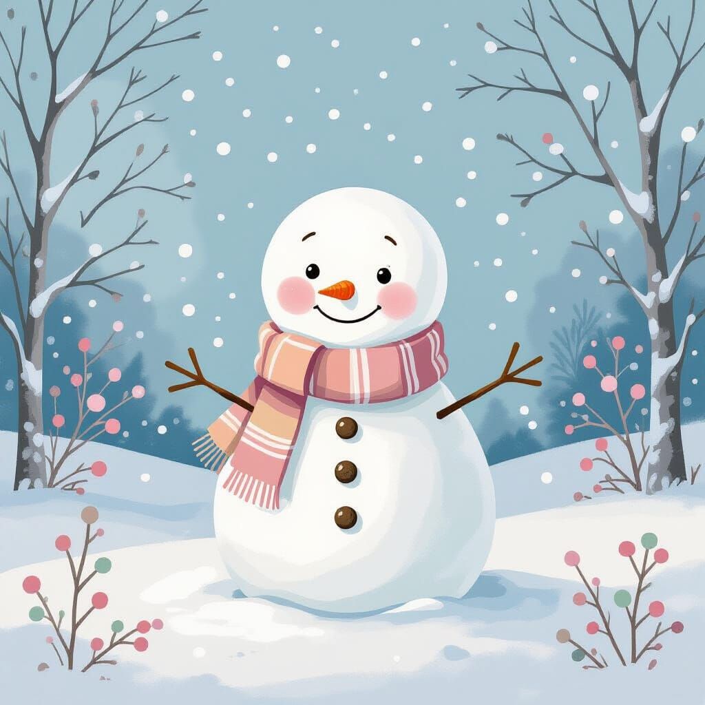 Sweet Snowman in Peaceful Winter Scene