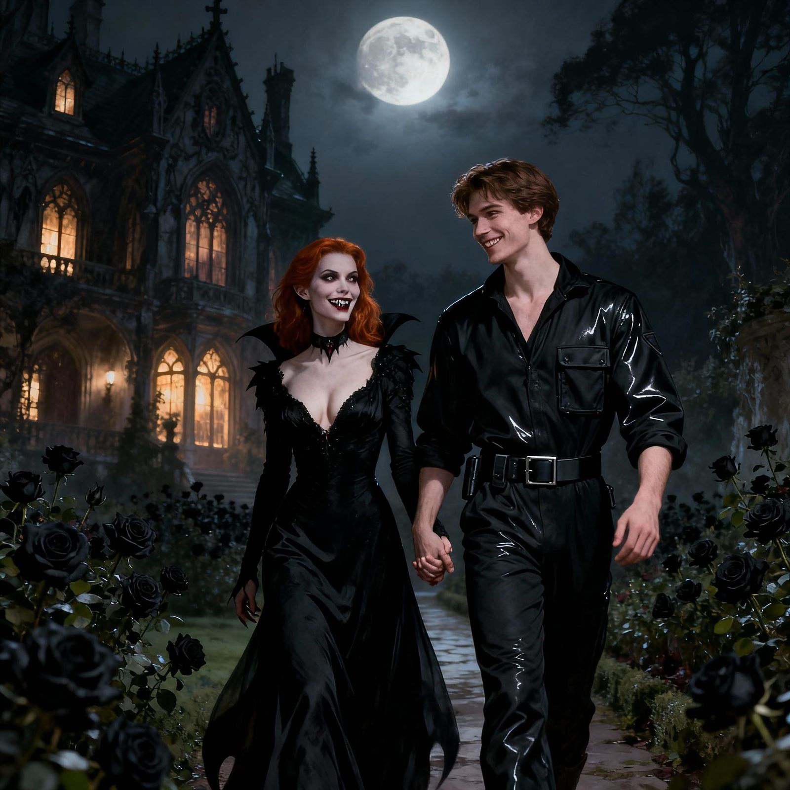 Gothic Vampire Romance in Moonlit Rose Garden