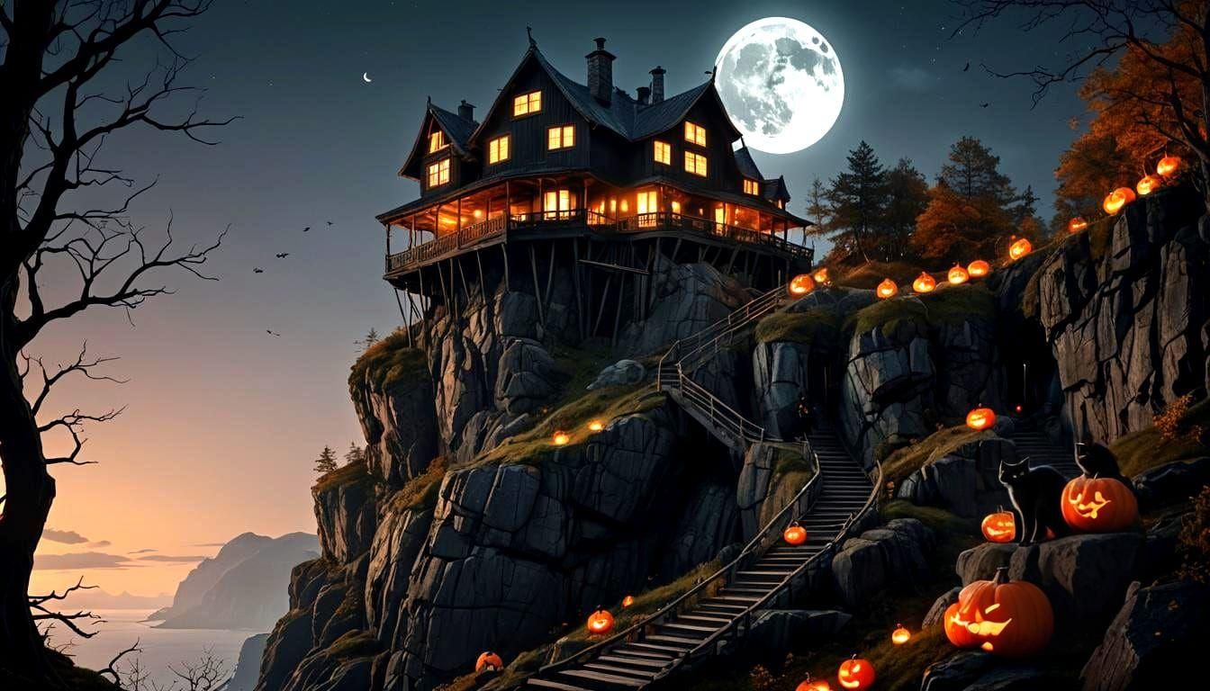 Epic Haunted Mansion on Norwegian Cliff in Stunning Digital....