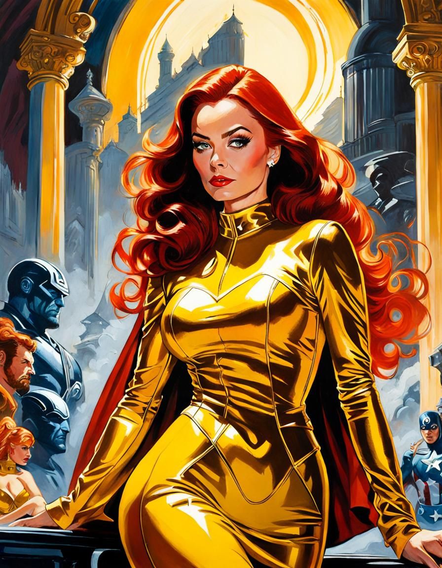 Glamorous Jean Grey in Vibrant Avengers Mansion Portrait