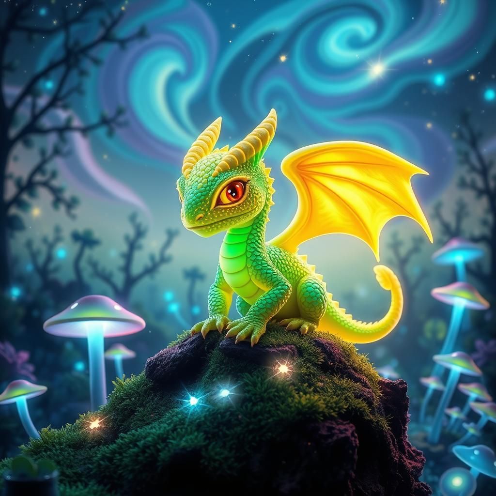 Glowing Mini Dragon in Ethereal Forest