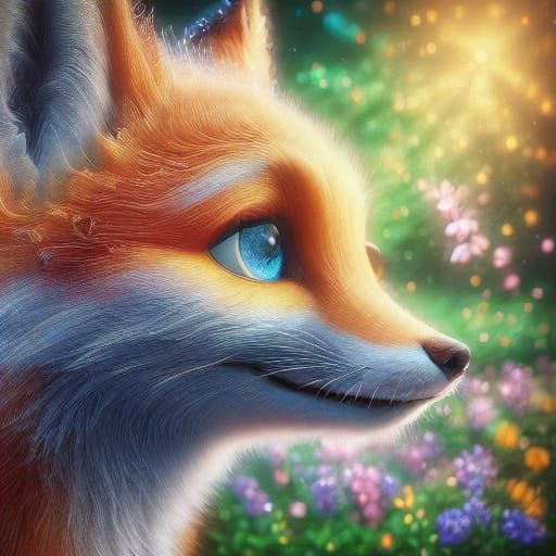 Vibrant Fox Portrait in Whimsical Woodland Setting