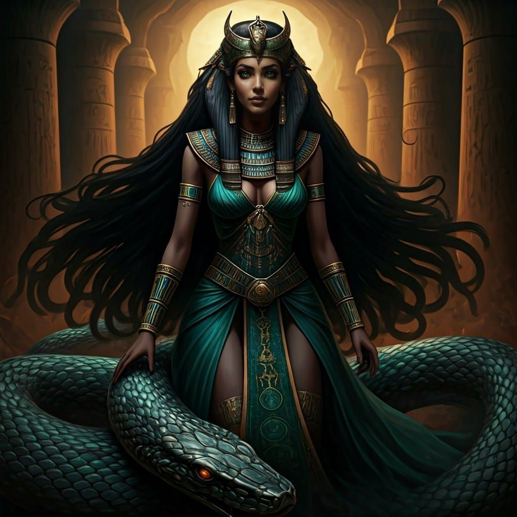 Egyptian Goddess Nebt-Ankhiu Rides Giant Snake in Ancient Un...