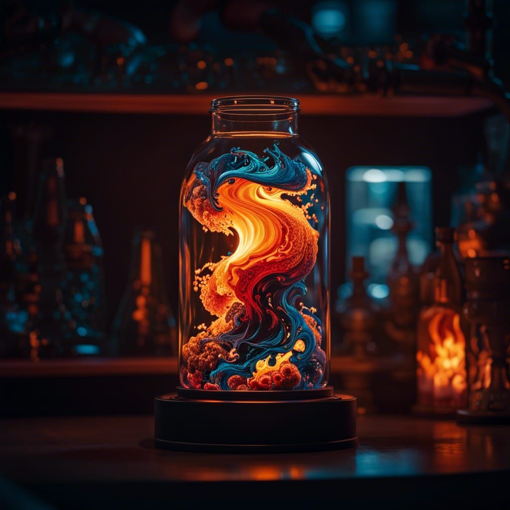 Surreal Lava Lamp in a Glass Case: Vibrant Macro Photography
