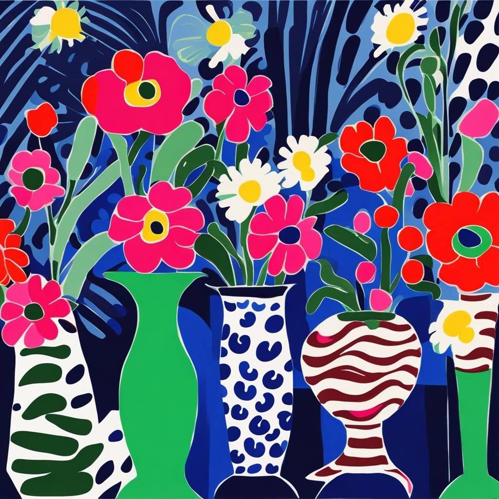 Vibrant Floral Still Life in Art Deco Style Vector Art