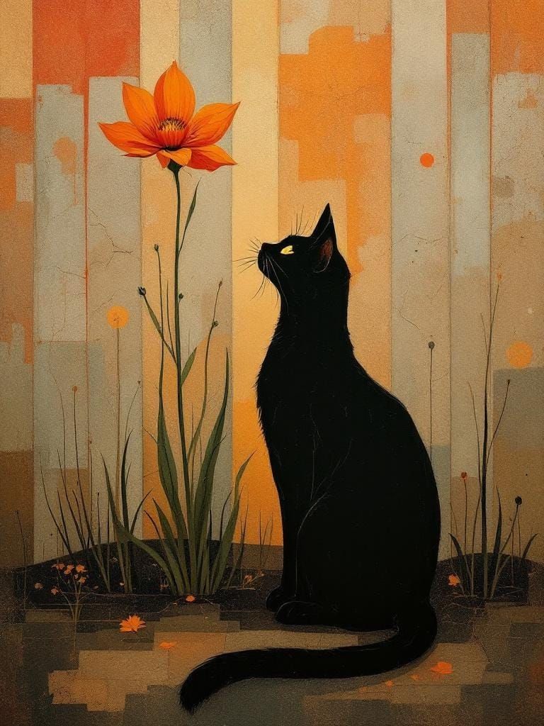 Cat Under Flower in Modern Elegant Style