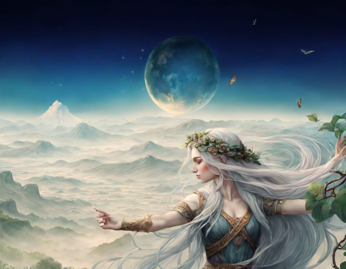 Mystical Goddess of Nature in Pre-Raphaelite Style