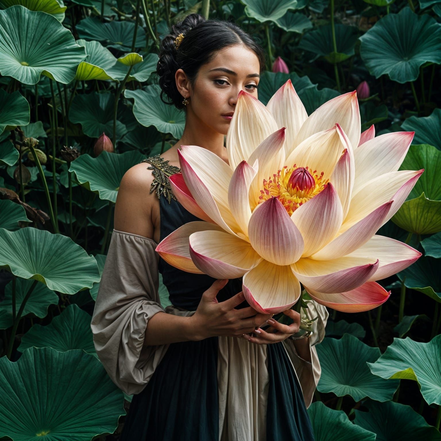 Hyperrealistic Goddess of Nature in Vibrant Floral Paradise