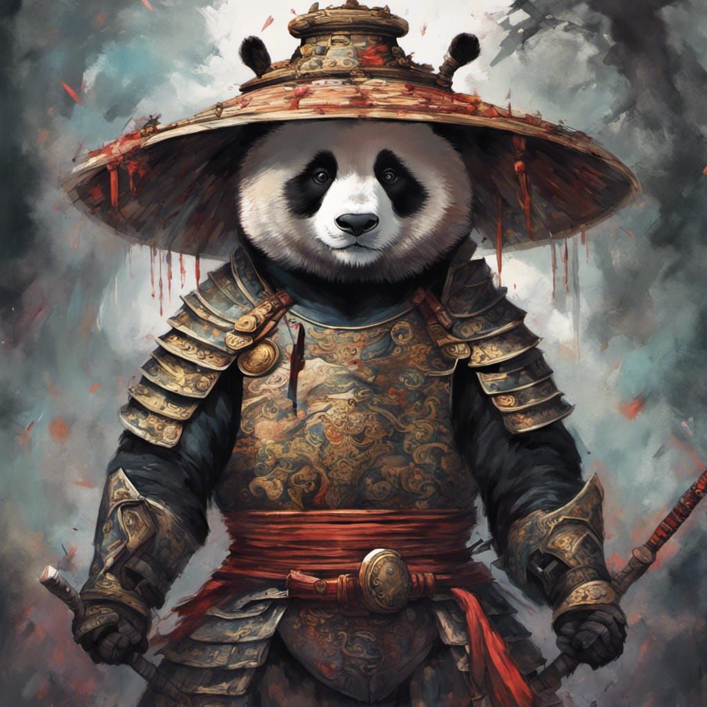 Epic Samurai Panda Bear in Gouache Masterpiece